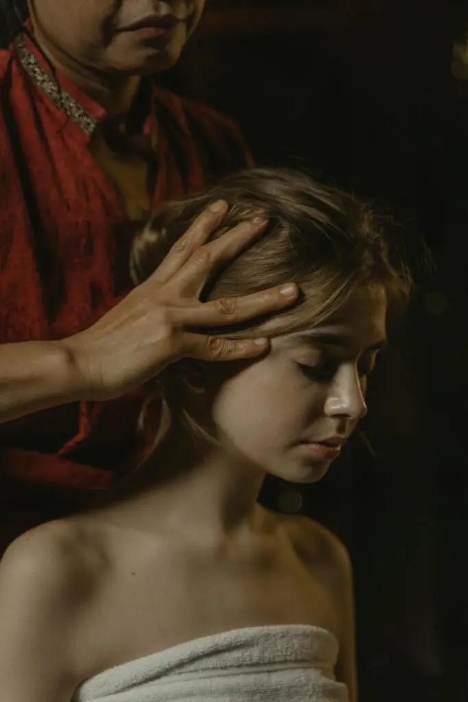 Woman having a relaxing Indian Head Massage